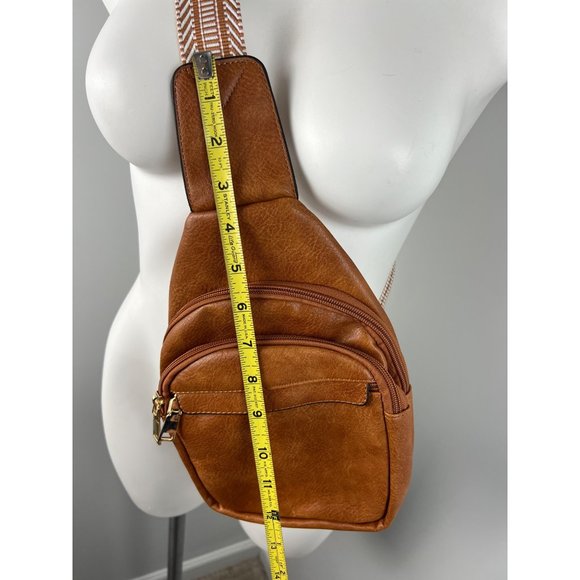 Brown Vegan Faux Leather Guitar Strap Crossbody Sling Bag - Picture 7 of 8